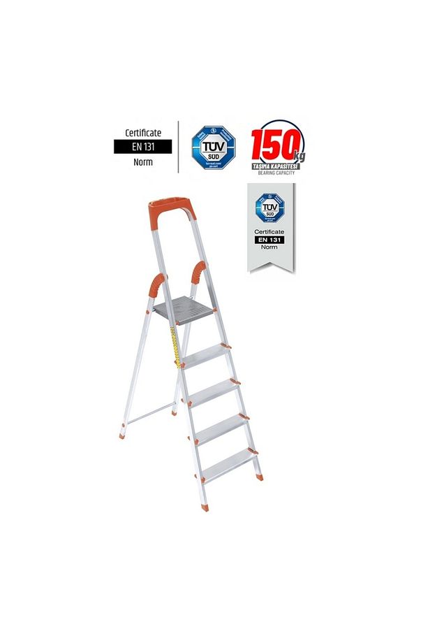 Paslanmaz Alüminyum Seyyar Merdiven  3+1 / 4+1 / 5+1 Basamak - 1