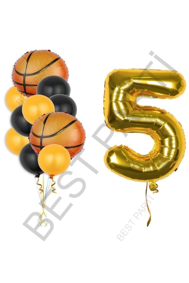 Best Gold Color Number Basketball Ball Foil and Latex Balloon Set Age 5