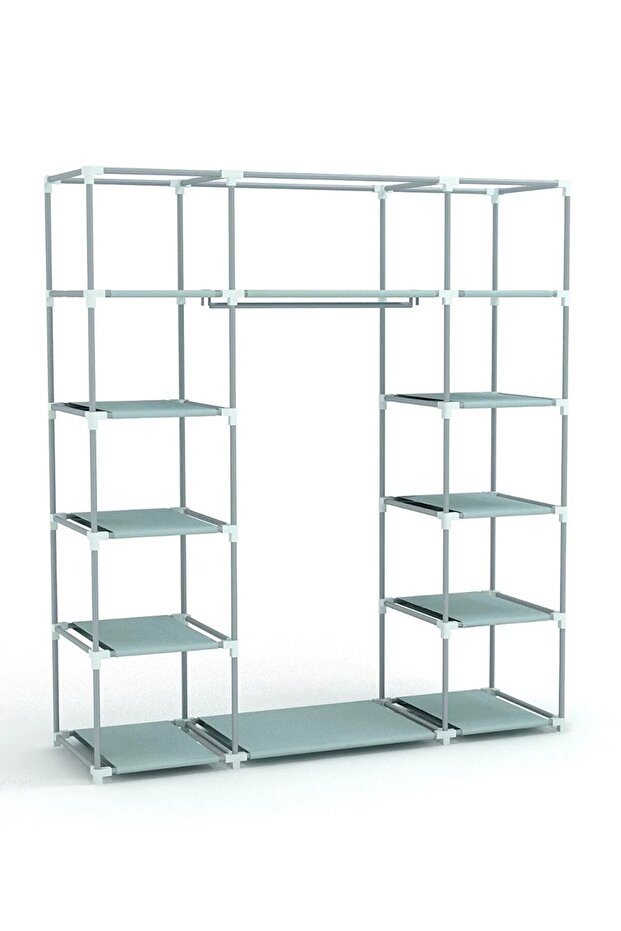 Çift Yandan Raflı Bez Dolap Kumaş Gardırop - 3