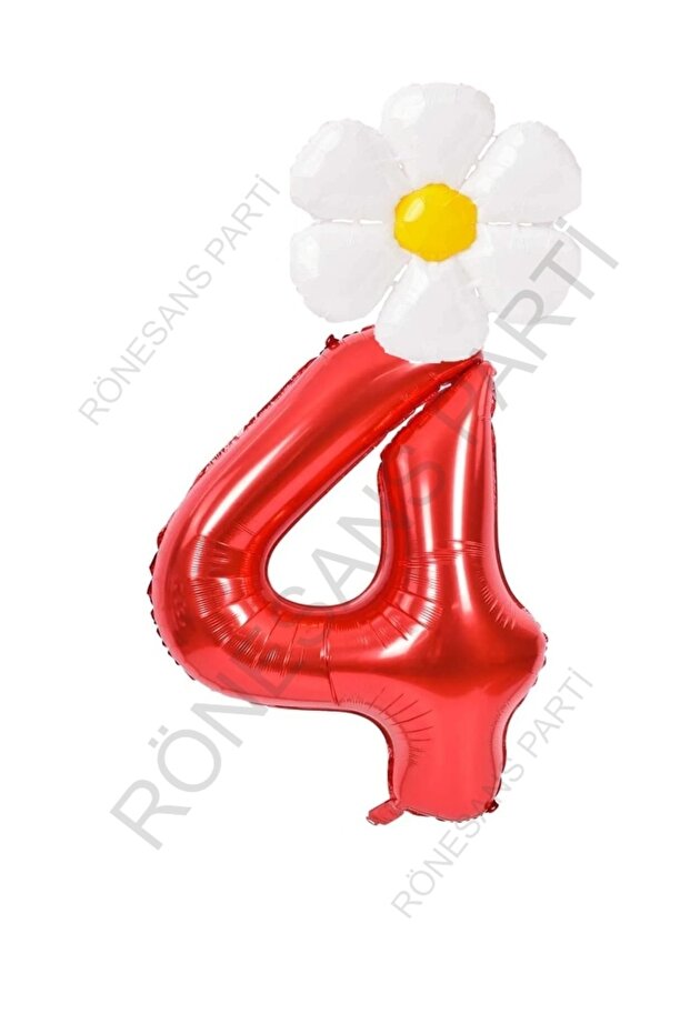 Red Number and White Daisy Foil Balloon Set Age 4