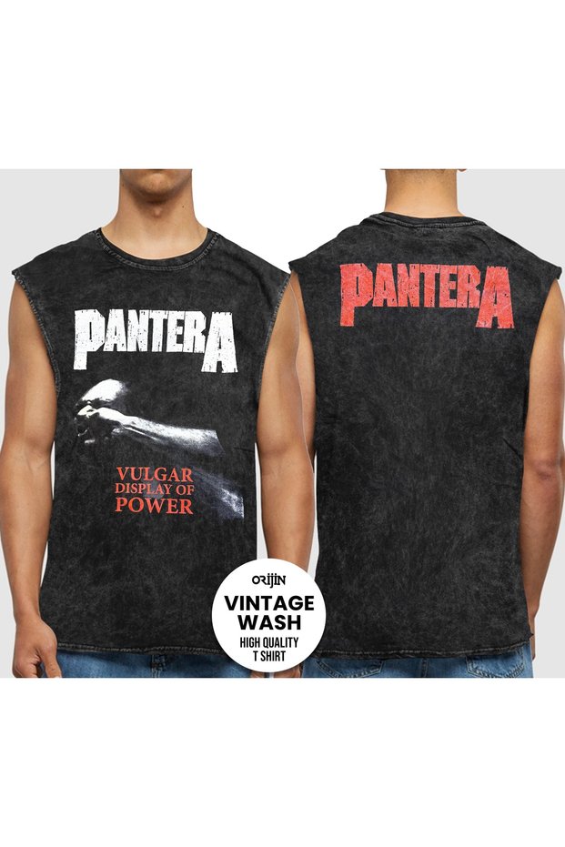 Pantera Vulgar Display of Power Front Back Printed Washable Vintage Sleeveless Tshirt Singlet
