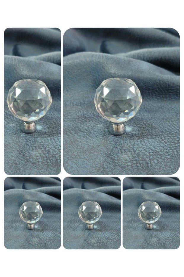 (5 PCS) Crystal Ball Transparent Chrome Button Handle Furniture Cloakroom Nightstand Dresser Ø 30mm