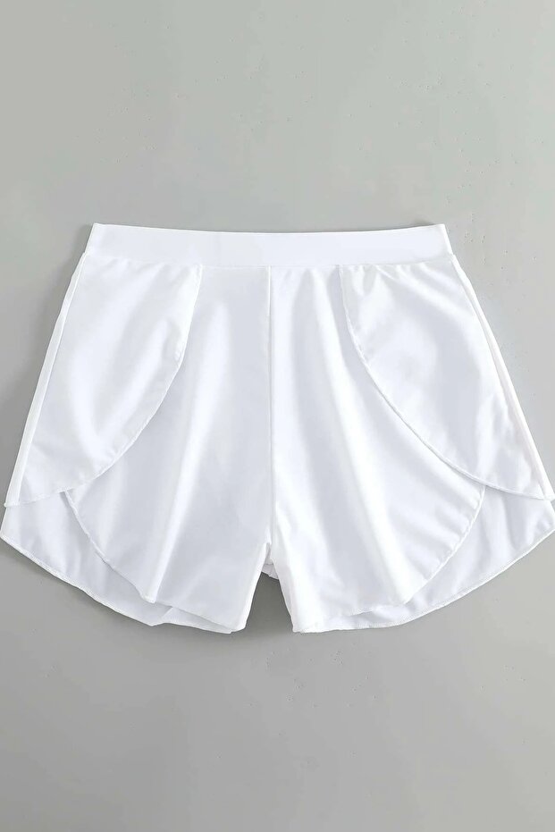 Kadın Beyaz Yırtmaçlı Etek Görünümlü Şık Deniz Şortu - 3