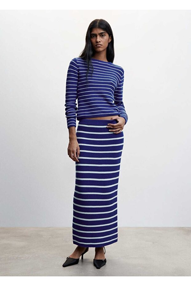 Çizgili Triko Etek - 2