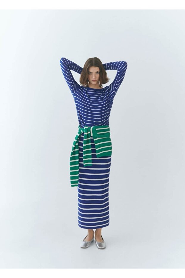 Çizgili Triko Etek - 8