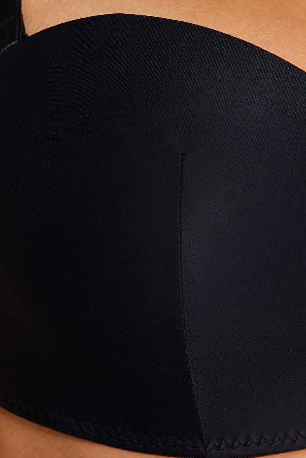 Siyah Dolgulu/Push-Up Bütün Kap Çıkarılabilir İp Askılı Straplez Örme Sütyen THMAW21SU0059 - 8