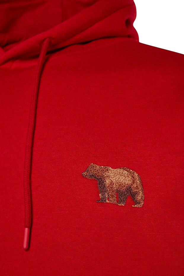Kırmızı Oversize/Geniş Kesim Hayvan Nakışlı İçi Polar/Sıcak Tutan Pamuk Sweatshirt TMNAW24SW00097 - 8