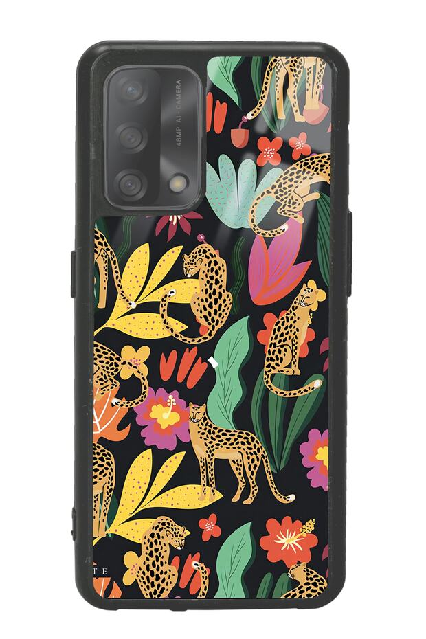 Oppo A74 Glossy Phone Case with Floral Cats Design