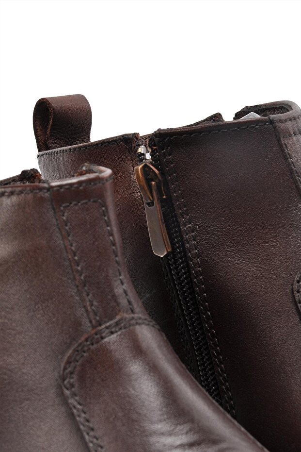 2173 Kahve Hakiki Deri Fermuarlı Erkek Bot - 5