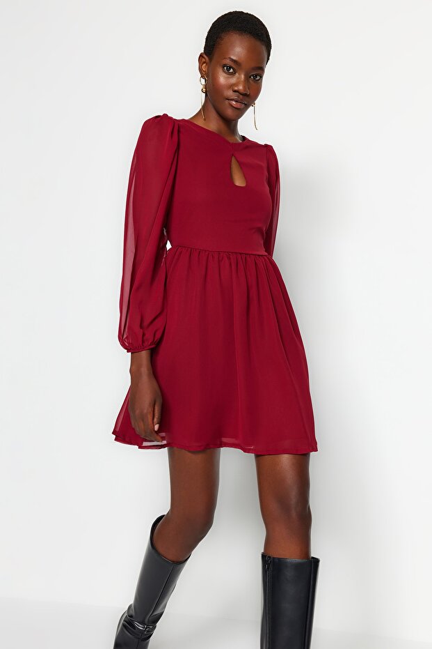 Plum Mini Lined Chiffon Woven Dress TWOAW23EL00846 - 1