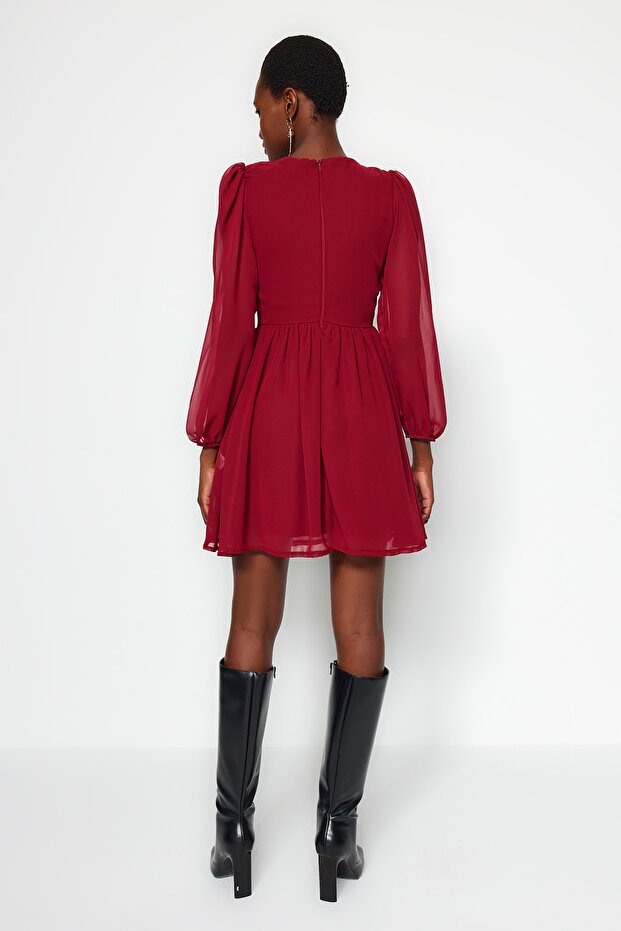 Plum Mini Lined Chiffon Woven Dress TWOAW23EL00846 - 5