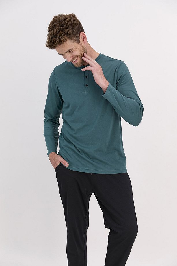 Basic Koyu Haki Erkek Uzun Kol Pijama Takımı - 3