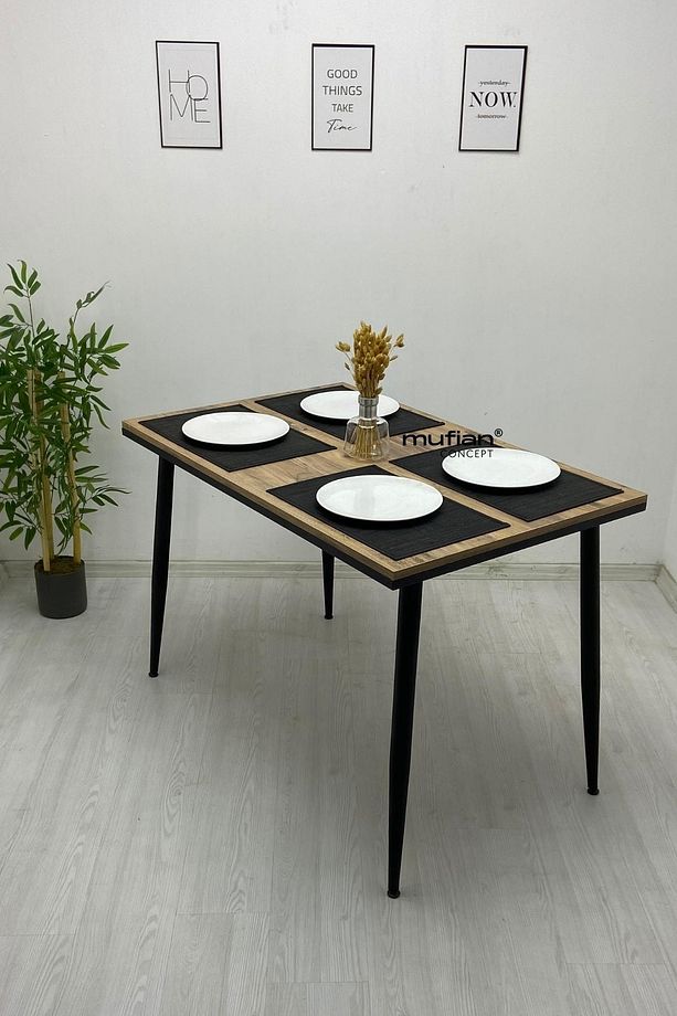 Lucas -70 X 110 Cm Atlantik Çam Metal Ayaklı Mutfak Masası Yemek Masası Balkon Masası Çalışma Masası - 1