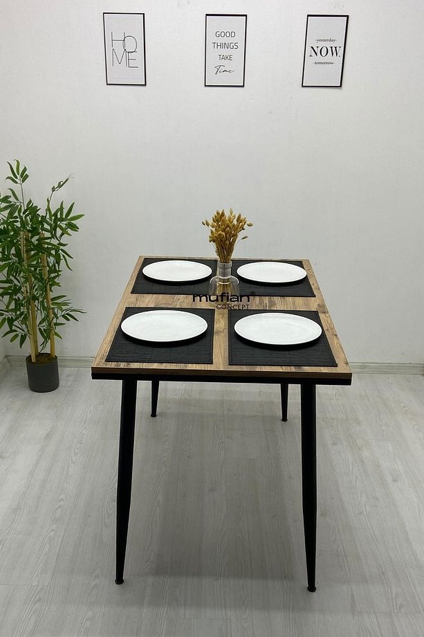 Lucas -70 X 110 Cm Atlantik Çam Metal Ayaklı Mutfak Masası Yemek Masası Balkon Masası Çalışma Masası - 3