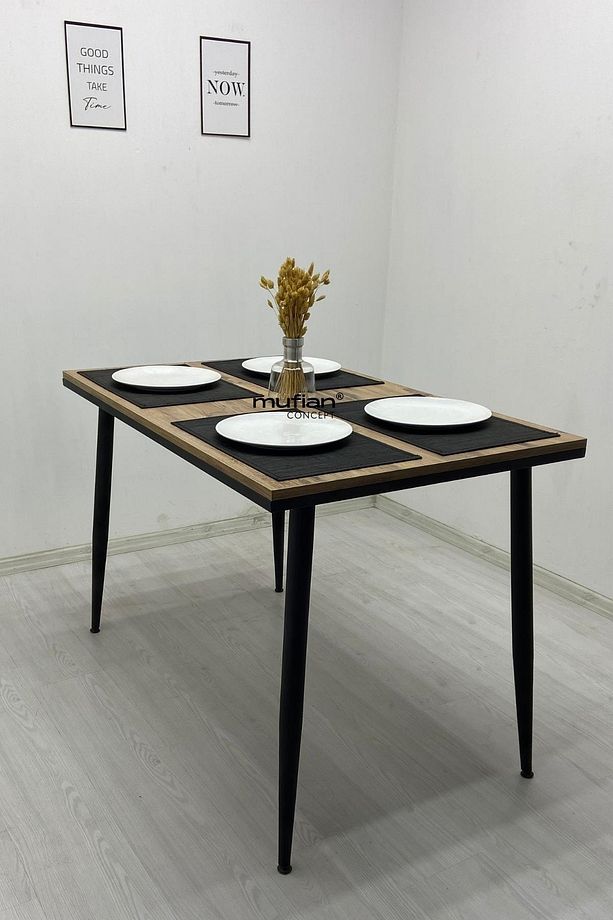 Lucas -70 X 110 Cm Atlantik Çam Metal Ayaklı Mutfak Masası Yemek Masası Balkon Masası Çalışma Masası - 6