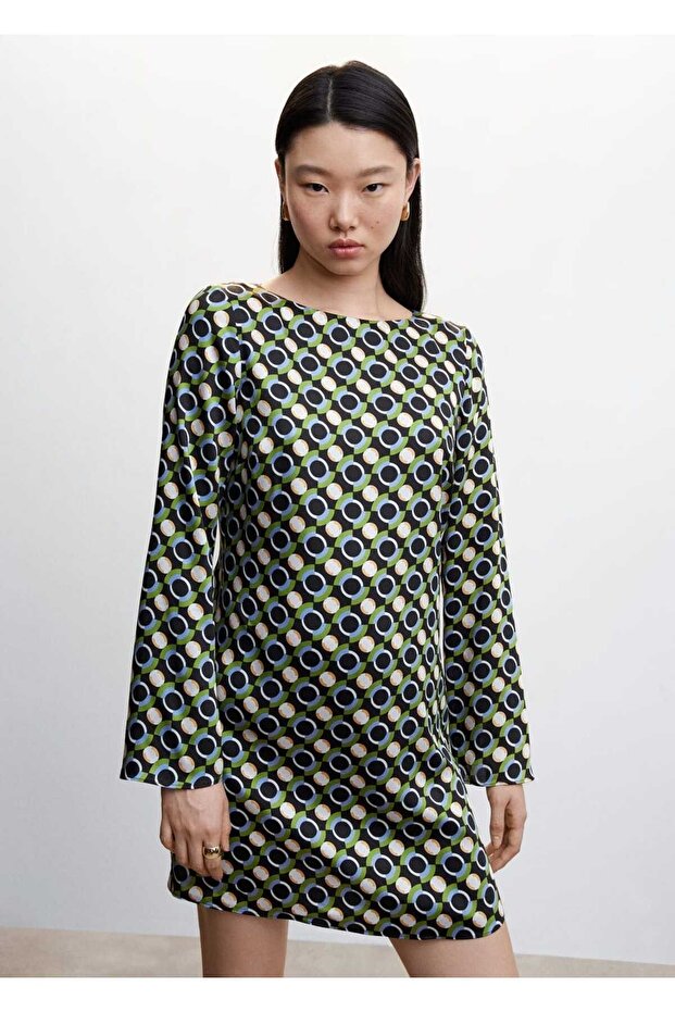 Desenli Kısa Elbise - 1