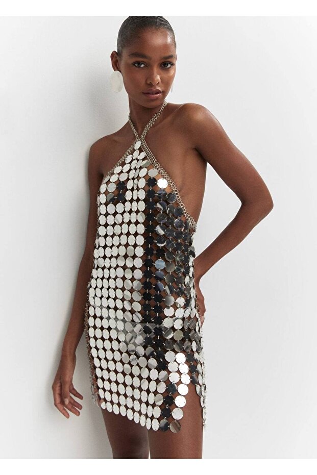 Metalik diskli elbise - 5