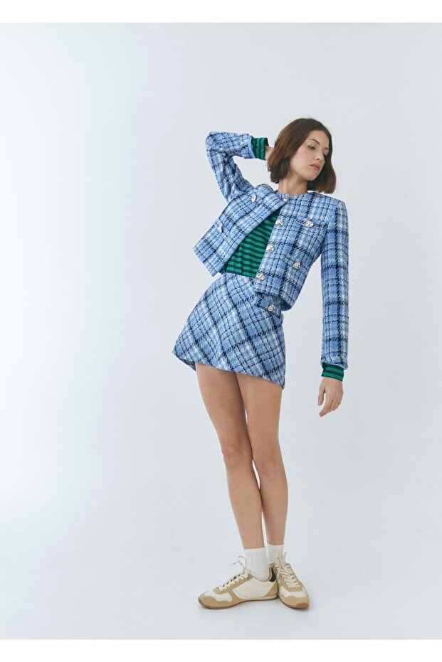 Kareli Tüvit Mini Etek - 5