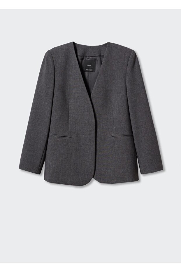 Yakasız Kumaş Ceket - 3