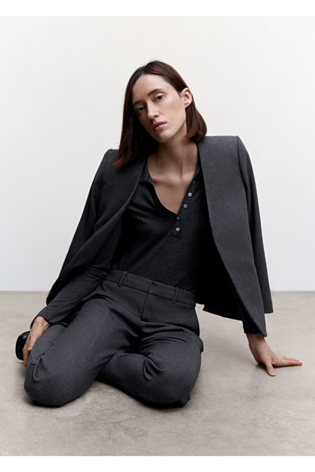 Yakasız Kumaş Ceket - 8