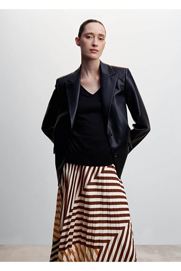 Desenli Pilili Etek - 1