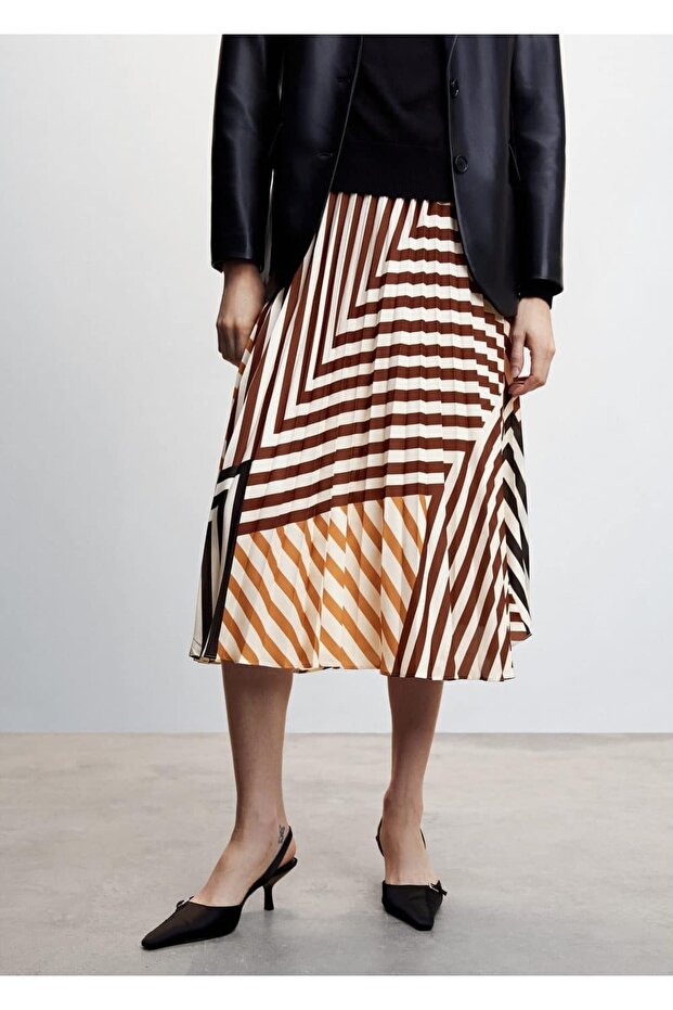 Desenli Pilili Etek - 7