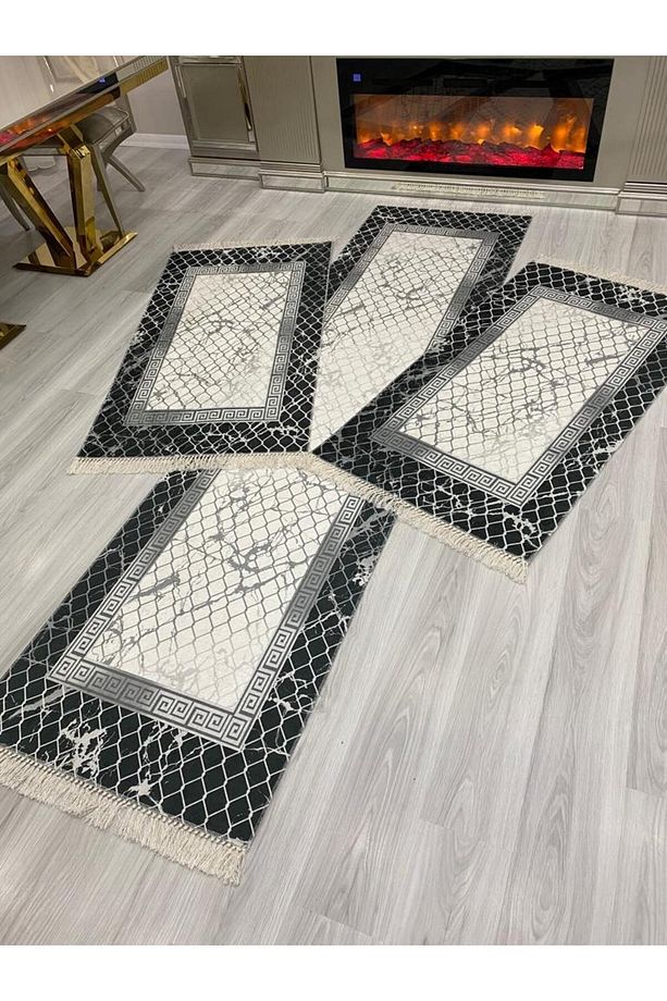 Dijital Baskı Yıkanabilir 3 'lü Yatak Odası Yolluk Takımı 2 Adet 80x150 1 Adet 80x300 Cm Halı Set - 3
