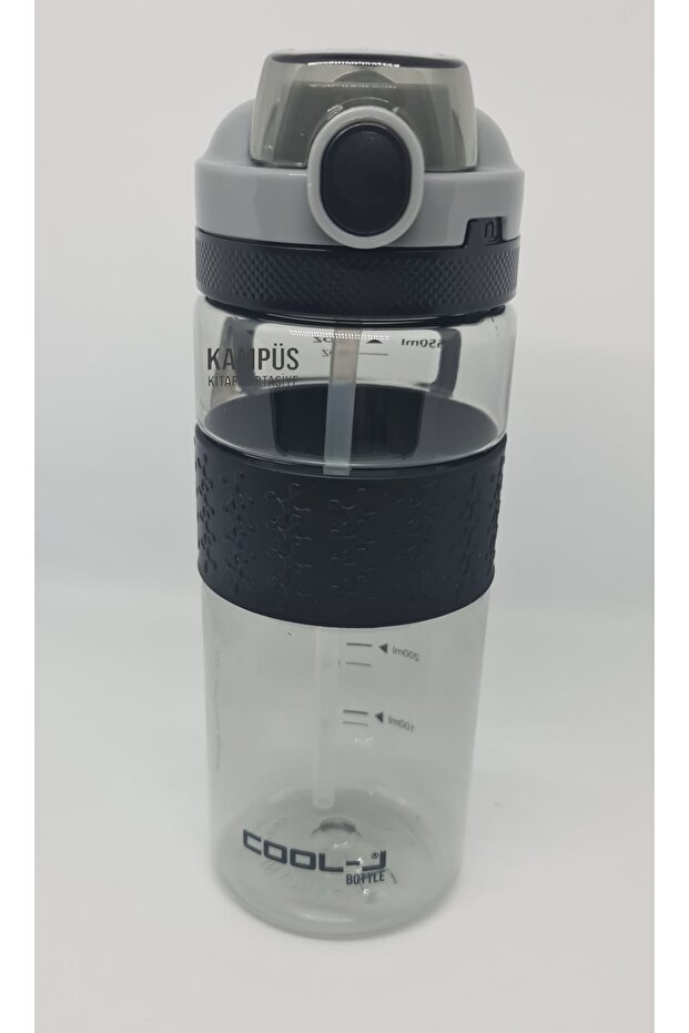 Cool-J 650ML قارورة تريتان سوداء K7570 مع قش وقفل