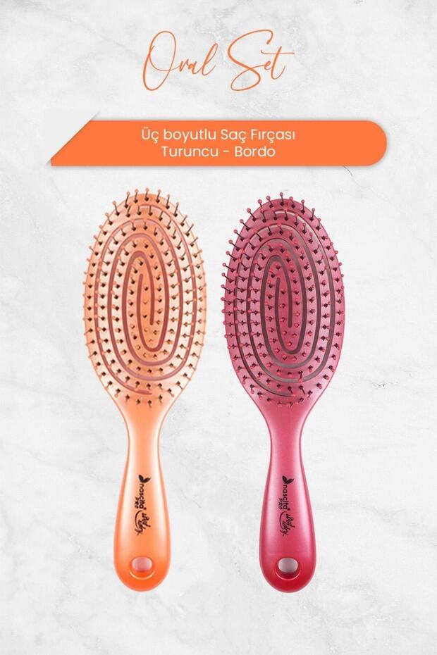 Three Dimensional Oval Hair Brush Orange and Burgundy