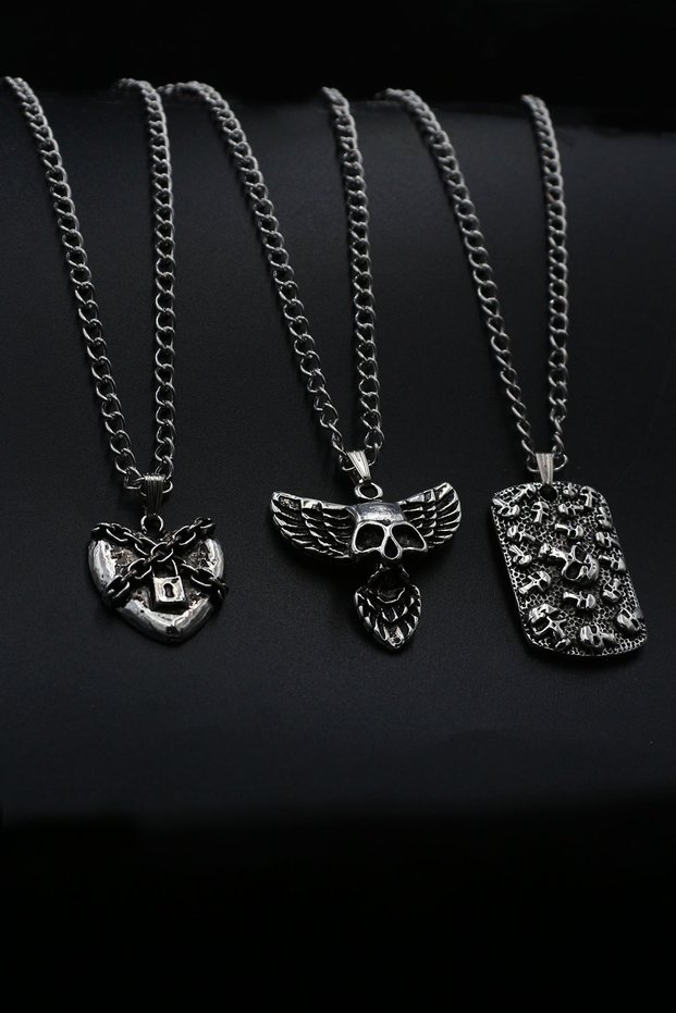 Set of 3 Motif Silver Color Necklaces