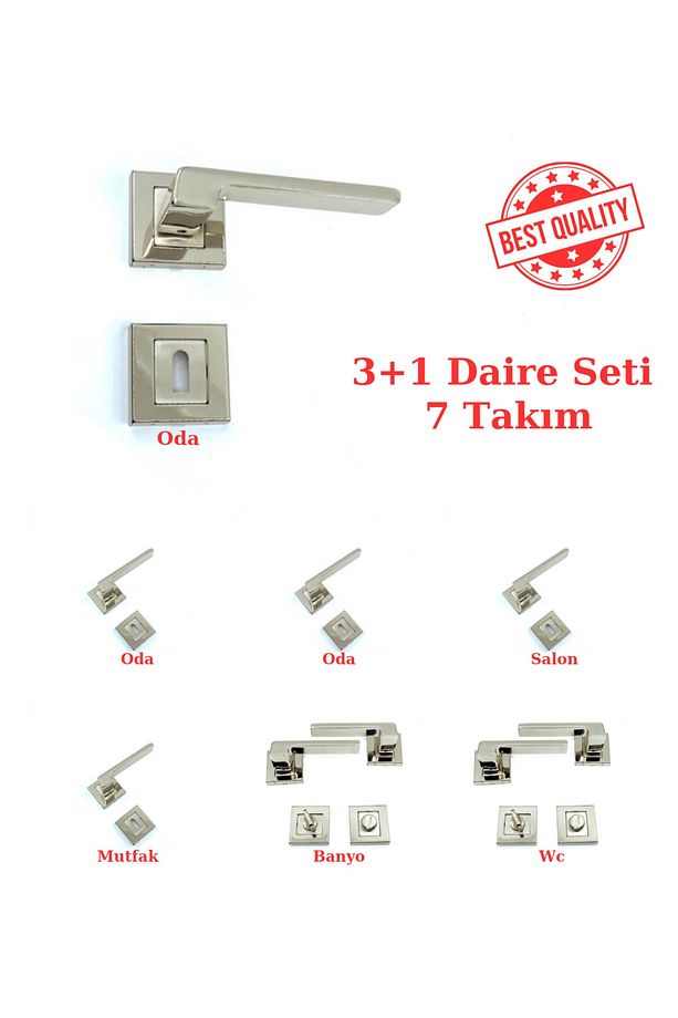 (7 TAKIM) Sofuoğlu Anka Paslanmaz Nikel Saten Kare Rozetli (3 1 SET) Kapı Kolu (5 ODA / 2 BANYO WC) - 4