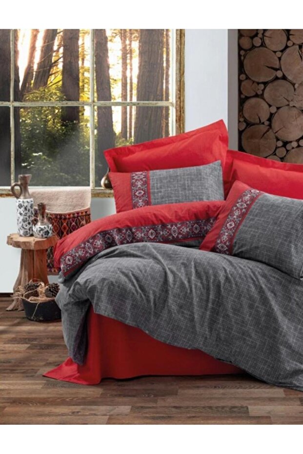 Folk Art Double Duvet Cover Set Ardil Red