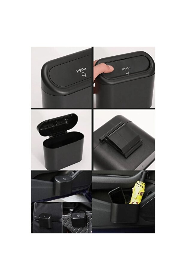 Black Auto Car Trash Can - Organizer Garbage Can with Lid