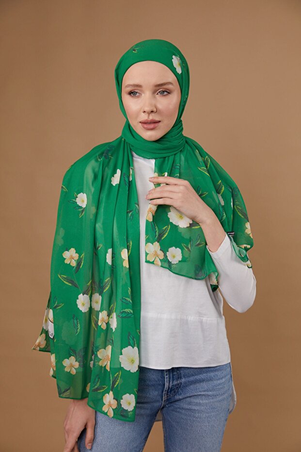 FLOWERS BONELİ ŞAL - YEŞİL - 1