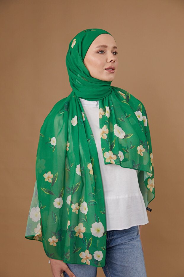 FLOWERS BONELİ ŞAL - YEŞİL - 4