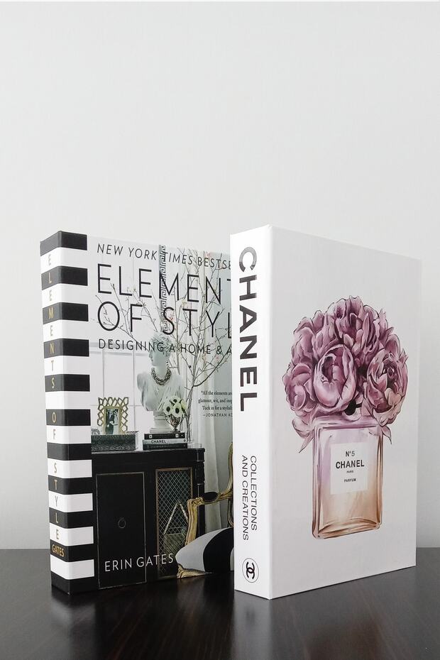 2 Pack Decorative Book Box Appearance elements Black & No5 Perfume Themed