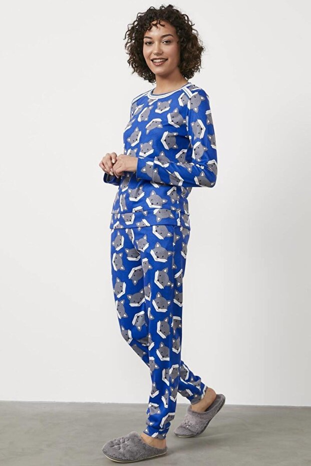 76127 Fox Patterned Thermal Pajama Set - 3
