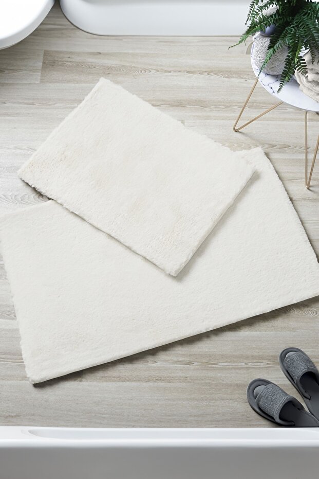 White Non-Slip Cotton Plush Post Bath Mat Double Set Bathroom Rug Toilet Seat Set (40x60+60x90)