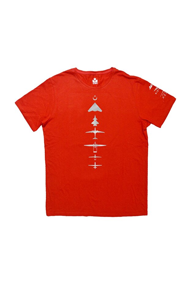 Phoenix - Redbud - Flocking Printed Crew Neck 100% Cotton T-Shirt Red