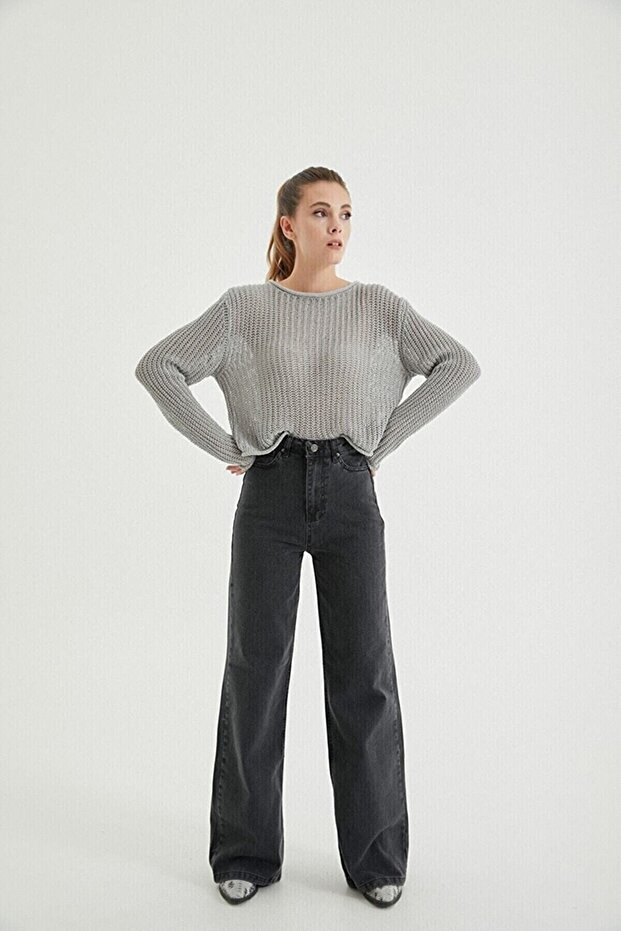Emma Women's Smoked Palazzo Jeans Anthracite Lycra Jeans salasjean