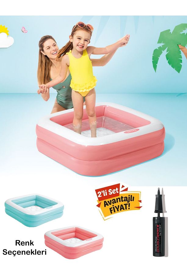 Mini Kare Havuz 85x85x23 cm - Yumuşak Tabanlı Bebek Havuzu - 1