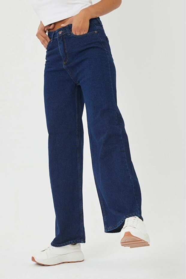 Camely Dark Navy Extra High Power Lycra Loose Jeans Palazzo Pants (SUPER HIGH)