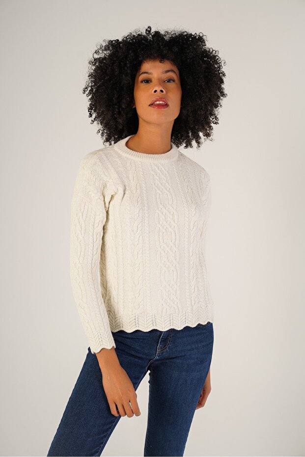Bone Women's Hair Running Crew Neck Wool Sweater