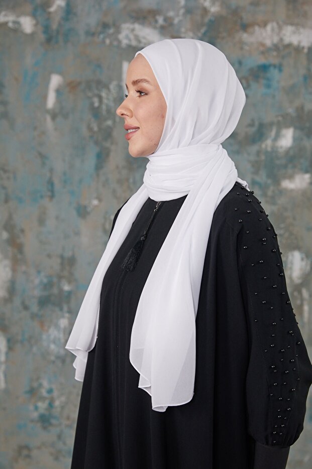 BOYUNLU BONELİ ŞAL - BEYAZ - 1