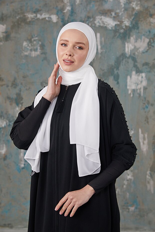 BOYUNLU BONELİ ŞAL - BEYAZ - 3