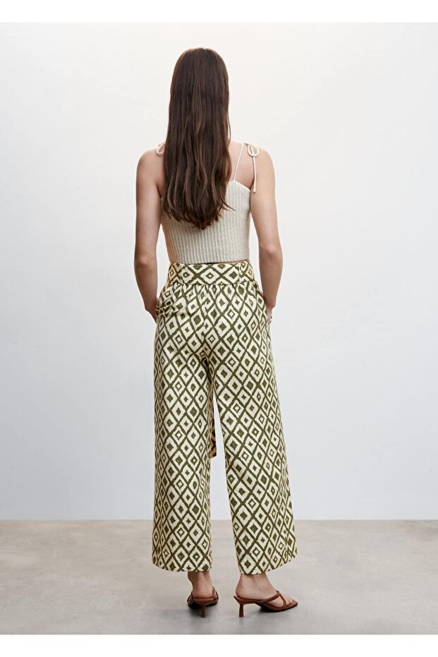 Desenli Fiyonklu Pantolon - 4