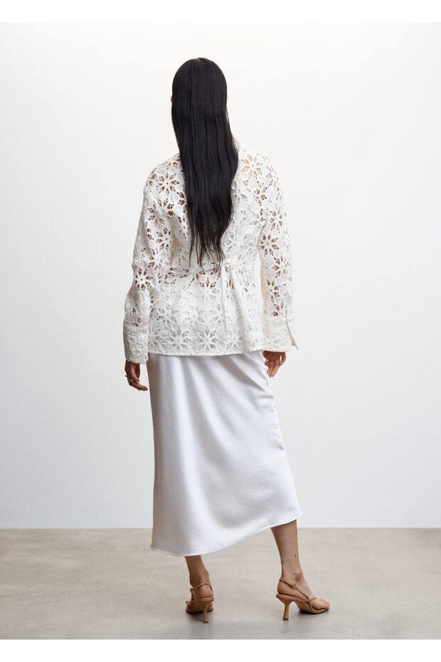 Şerit detaylı güpür gömlek - 4