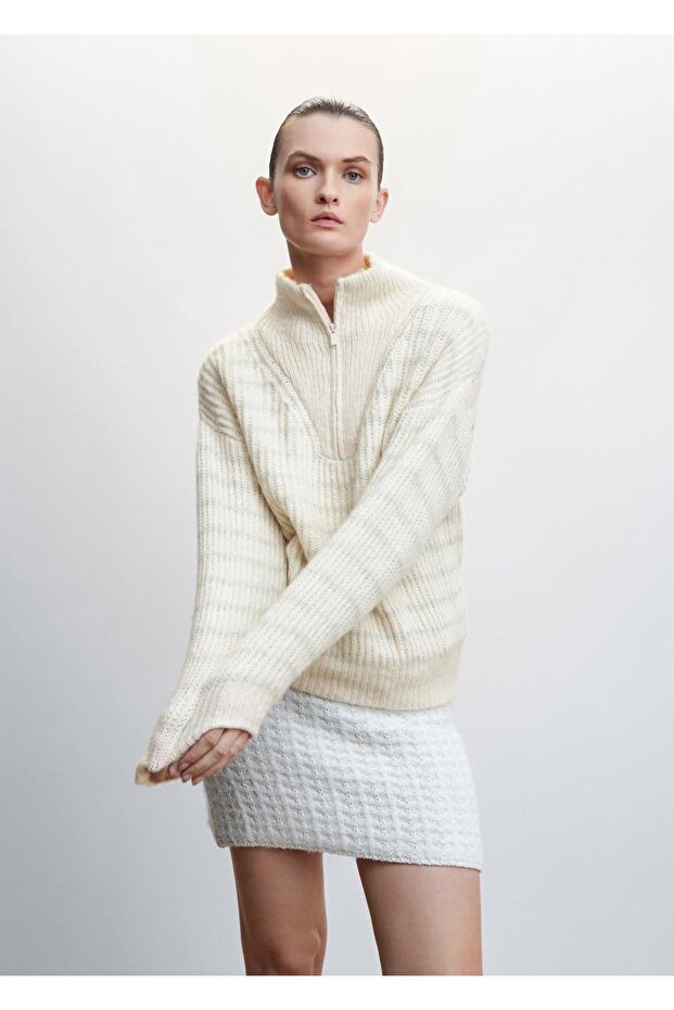 Fermuarlı Çizgili Kazak - 1