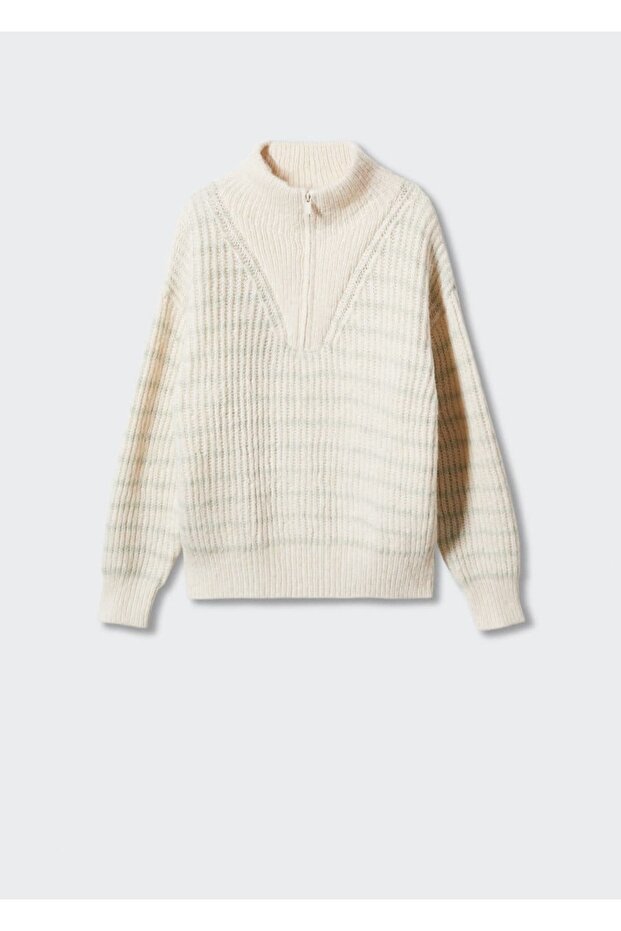 Fermuarlı Çizgili Kazak - 3