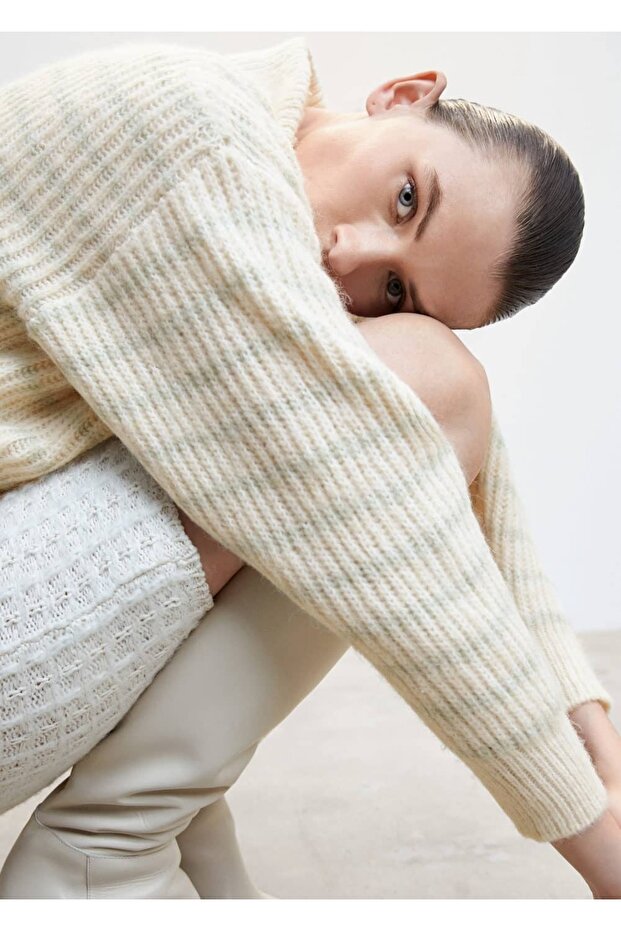 Fermuarlı Çizgili Kazak - 6